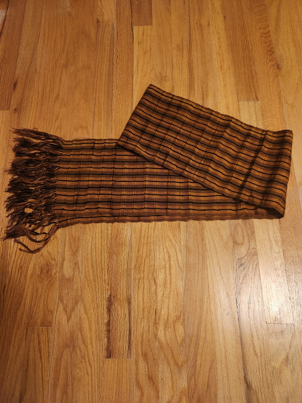 Handmade Guatemalan Striped Fringe Scarf in Brown and Black